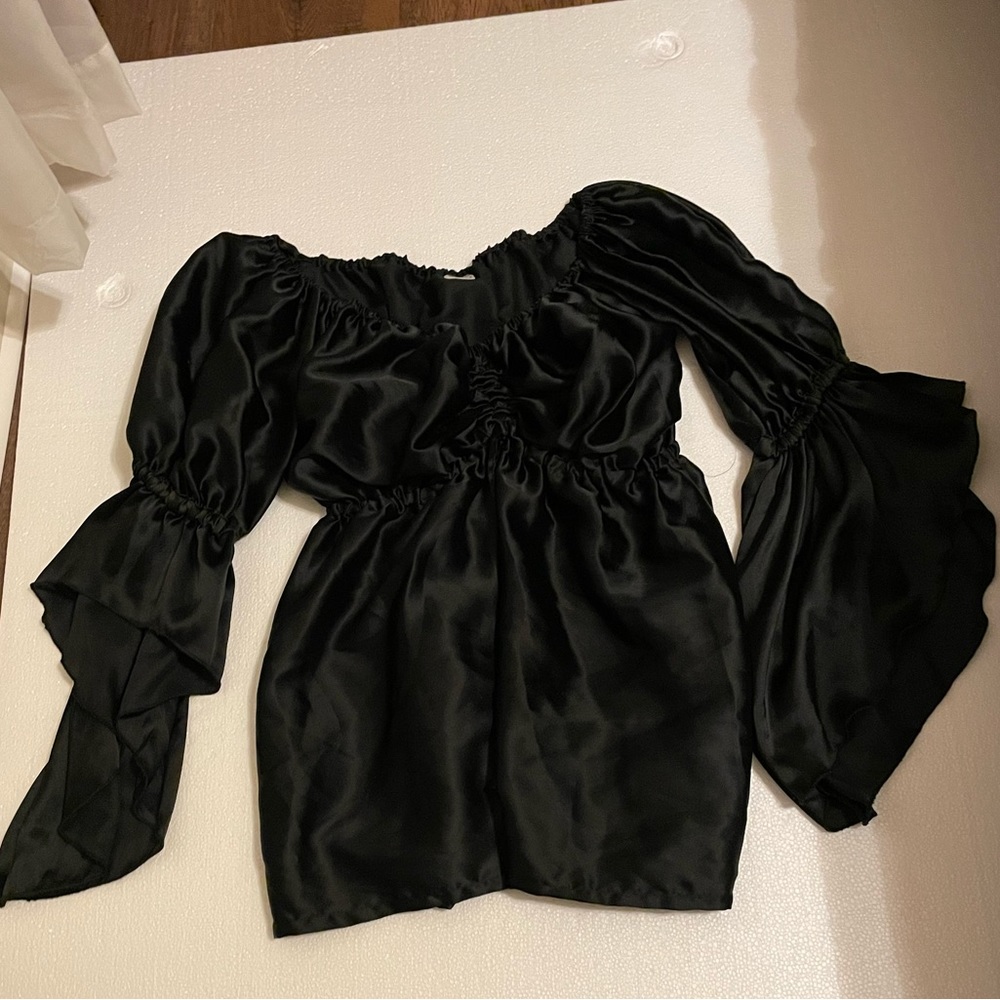 Black Rayon Blouse With Draw String Underneath Br… - image 2